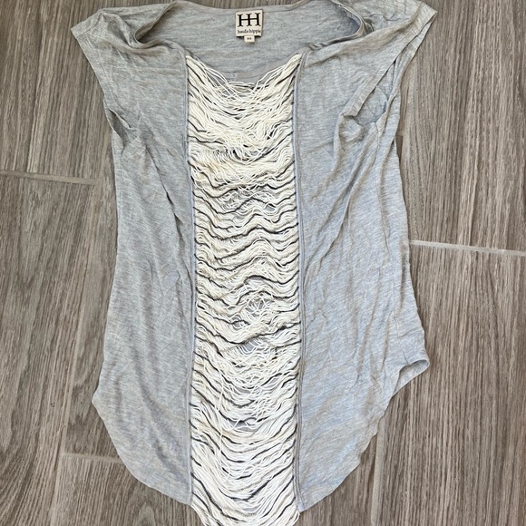 Haute Hippie Tops - Haute Hippie Gray Beaded Front cap Sleeve Blouse